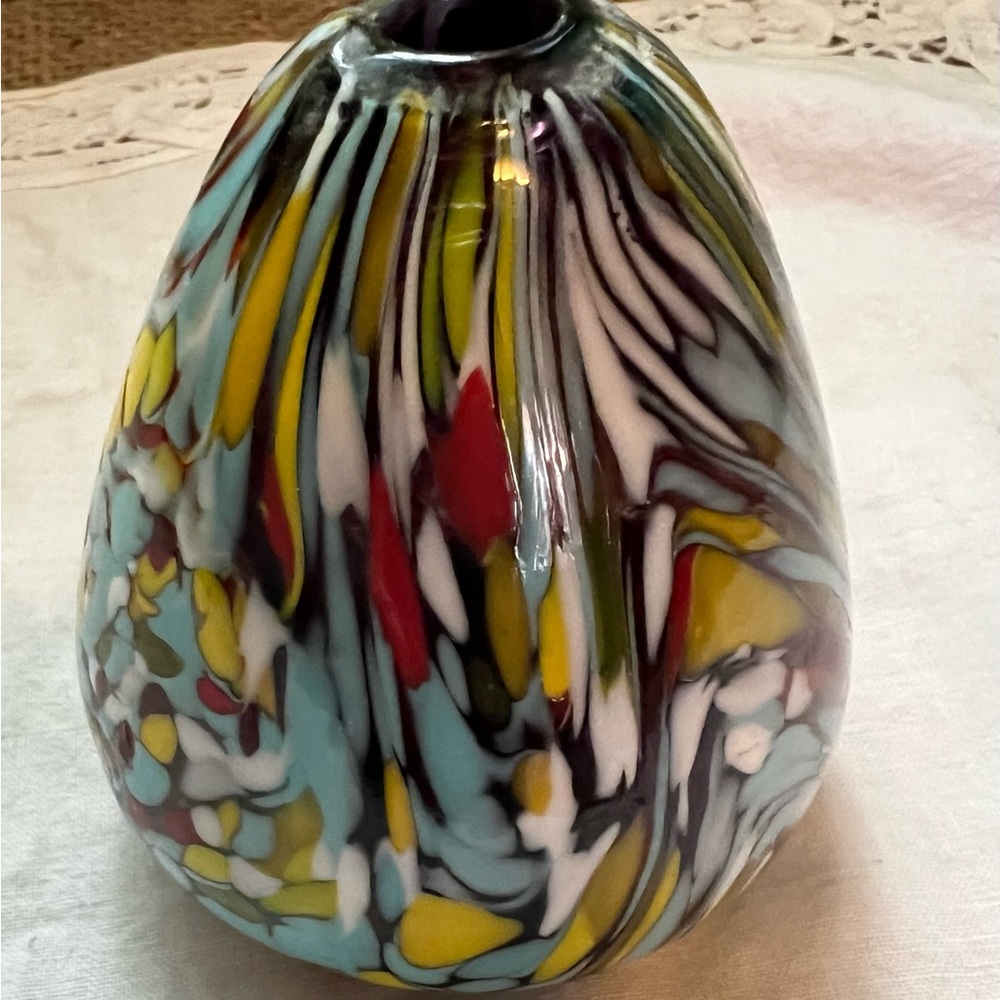 Pearlessence Hand Blown Boho Thick Glass Bud Vase 3”